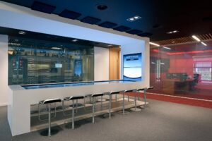 Hi Macs floating display unit in White for McAfee