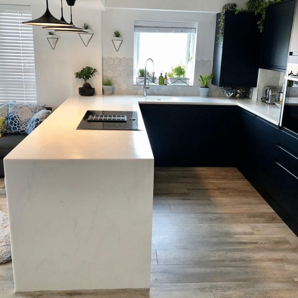 White Veined Staron Kitchen worktops