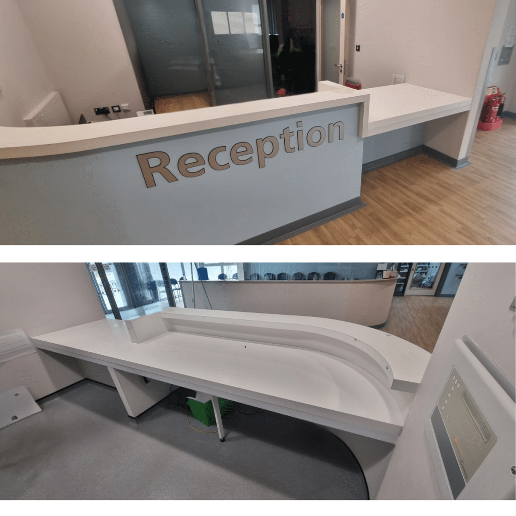 White reception desk using Solid Surface